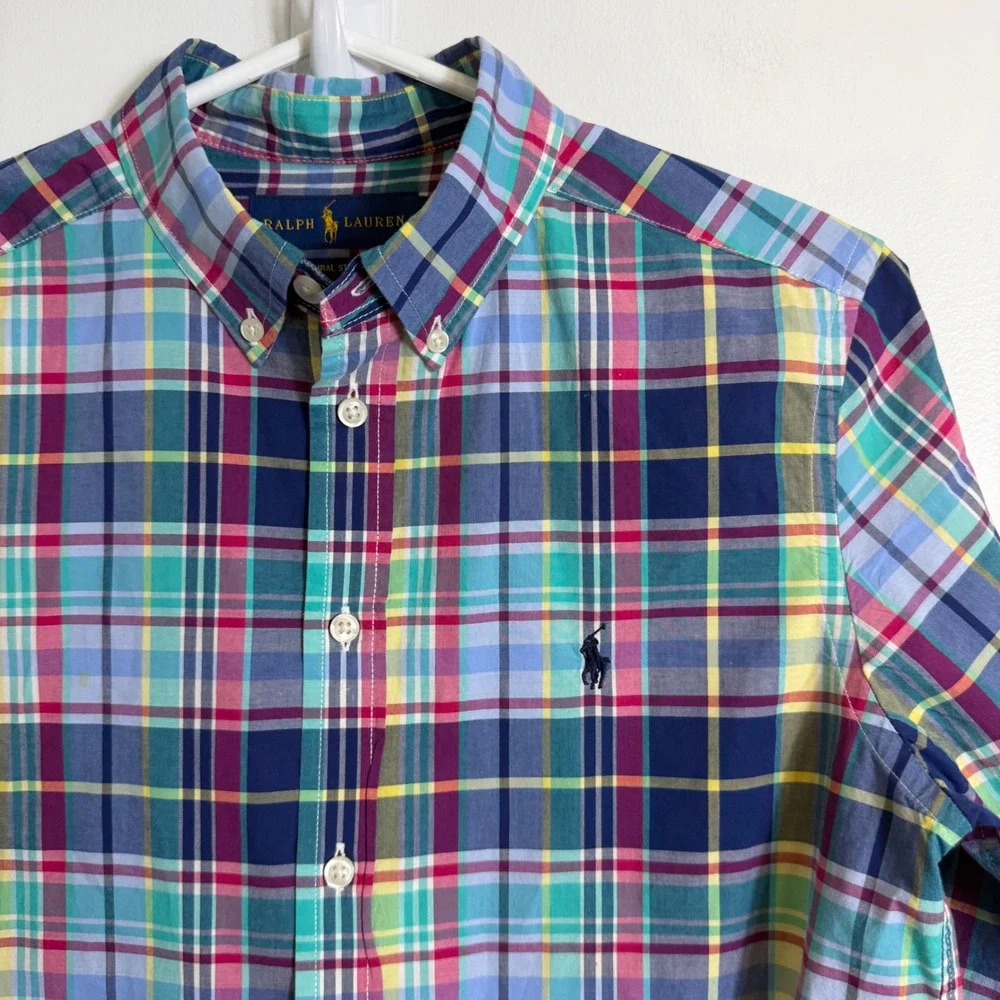 Ralph Lauren Plaid Button Down Boys Large 14-16 Natural Stretch Shirt
